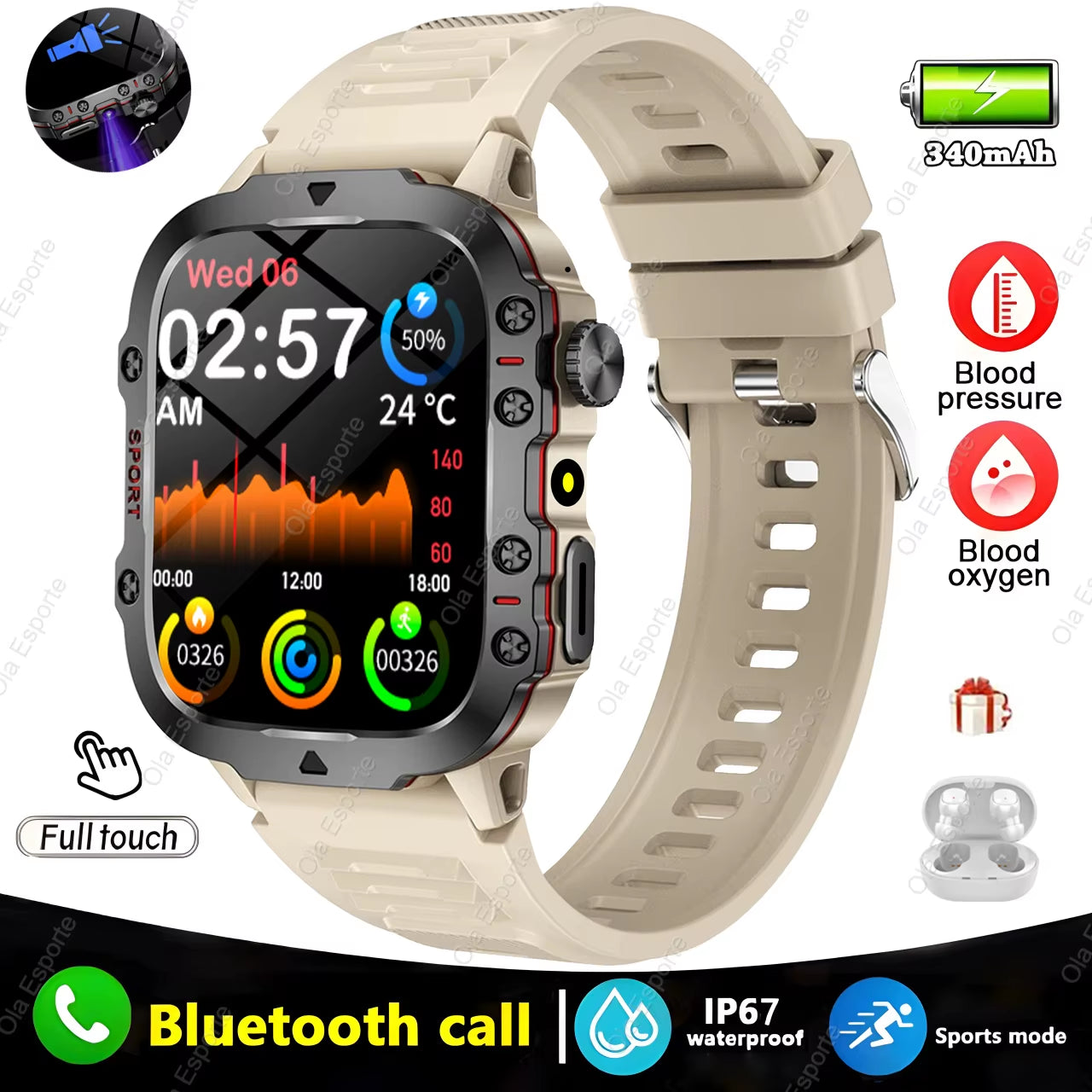 Smartwatch With Flashlight and Bluetooth Calling Fitness Clock IP68 Waterproof Sports Men for Android IOS Smart Watch 2025 New